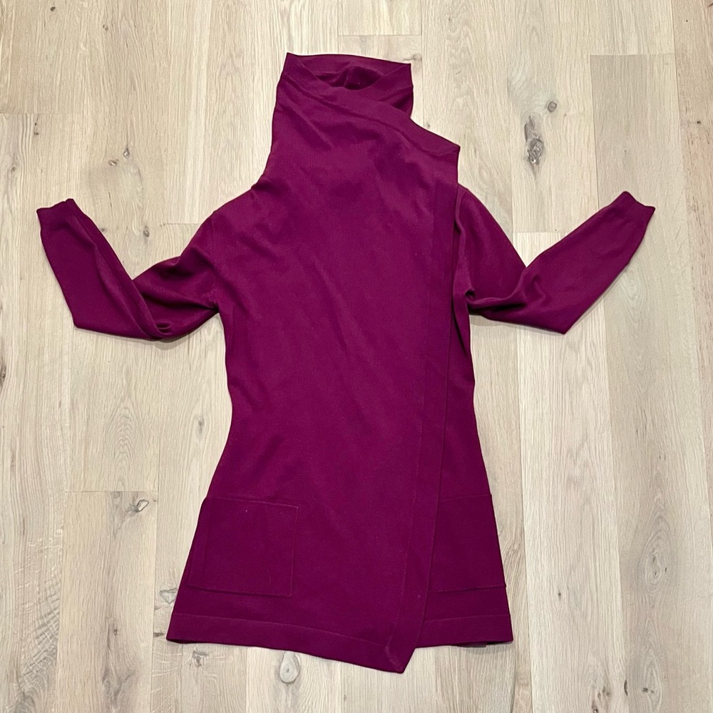 Theory Maritza B New Steady Drape Front Wool Cardigan Sweater Berry Small - Picture 6 of 16